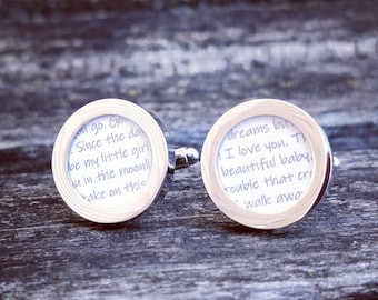 Personalized Cufflinks. Wedding, Groom Gift, Anniversary, Birthday, Groomsmen, Father's Day. Silver. Vow, Song, Lyrics