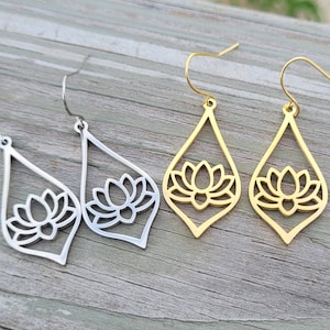 Lotus Earrings. Gifts For Mom, Anniversary Gift. Birthday. Lotus Flower Earrings. Silver Lotus, Gold Lotus