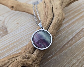Fluorite Stone Necklace. Gift For Her, Gift For Mom, Anniversary Gift, Birthday, Christmas, Mother's Day. Purple & Green