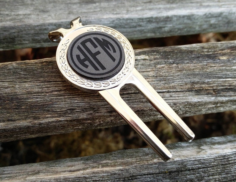 Personalized Golf Divot Tool & Marker. Engraved Leather. Wedding, Groom, Groomsmen Gift, Dad. Anniversary, Birthday, Groom, Father's Day image 1