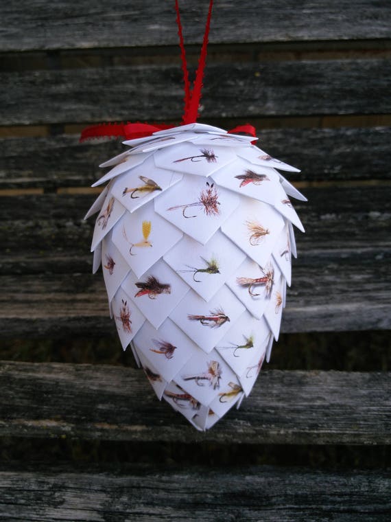 FLY FISHING Paper Pinecone Ornament. Decoration, Christmas, Gift
