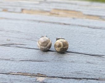 Petoskey Stone Earrings. 8mm Stud Earrings. Fossilized Coral. Wedding, Anniversary Gift, Christmas Gift, Gift For Mom, Birthday Gift.