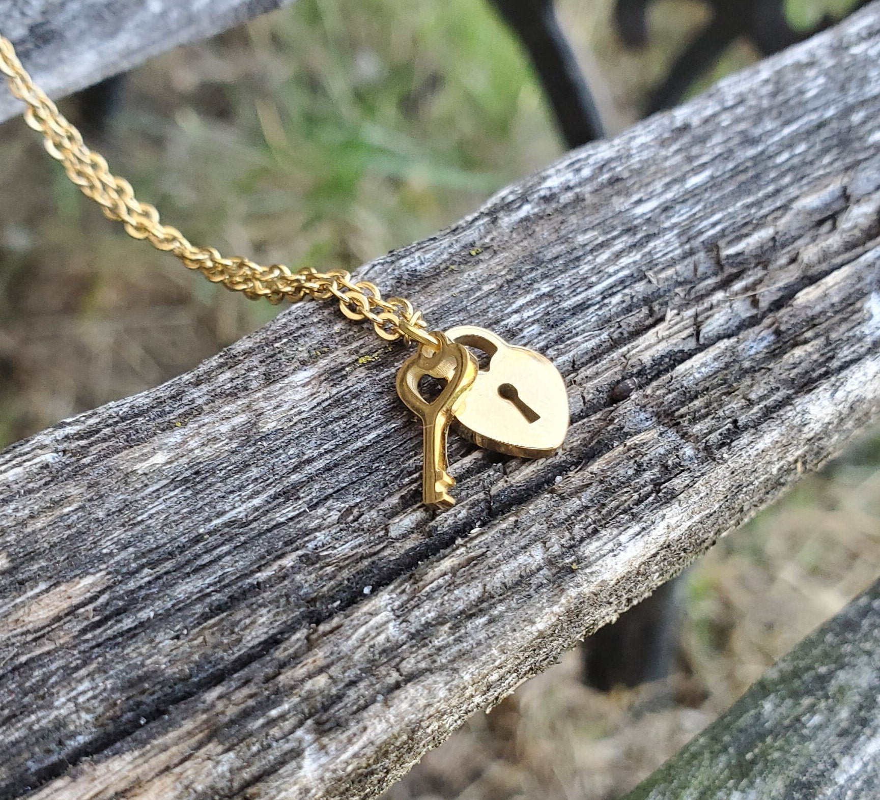 Silver Heart Shaped Lock & Key Charm Necklace
