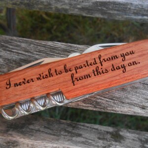 Pocket Knife, Jane Austen Quote. Mr. Darcy. Laser Engraved Wood. Wedding, Anniversary, Knives. Gifts for Groom