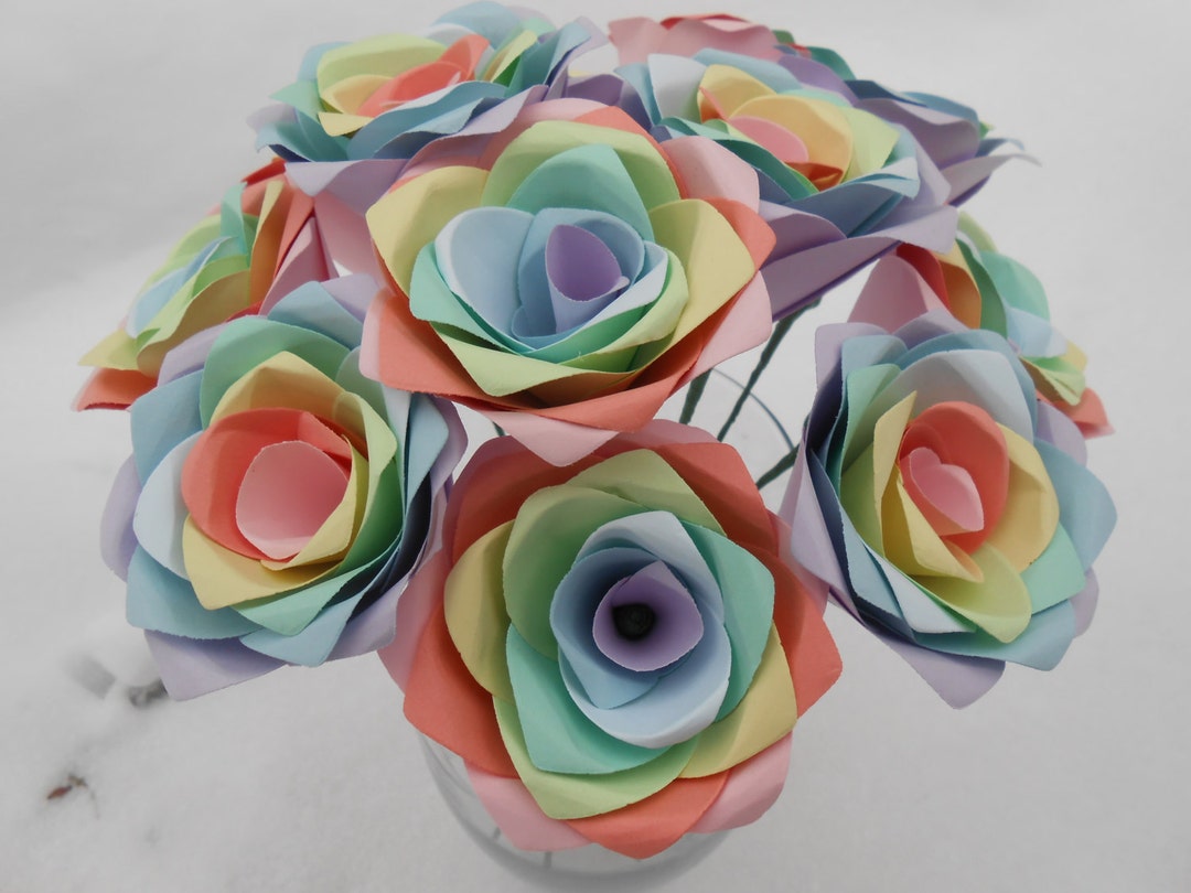 Dozen Pastel Paper Roses. Wedding, Easter, Spring, Mother's Day Gift