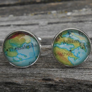 Gemelos vintage de GRECIA, Atenas y Tesalónica. Regalos de boda, de Navidad para hombres, para papá. Aceptamos pedidos personalizados.