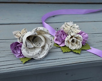 Sheet Music Corsage & Boutonniere SET. CHOOSE Your COLORS. Wrist or Pin-On. Weddings, Prom, Homecoming, Bridesmaids, Mother