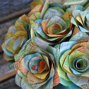 One Dozen Vintage MAP Paper Roses. Handmade Bouquet. Other Colors Available. CUSTOM ORDERS Welcome. image 4