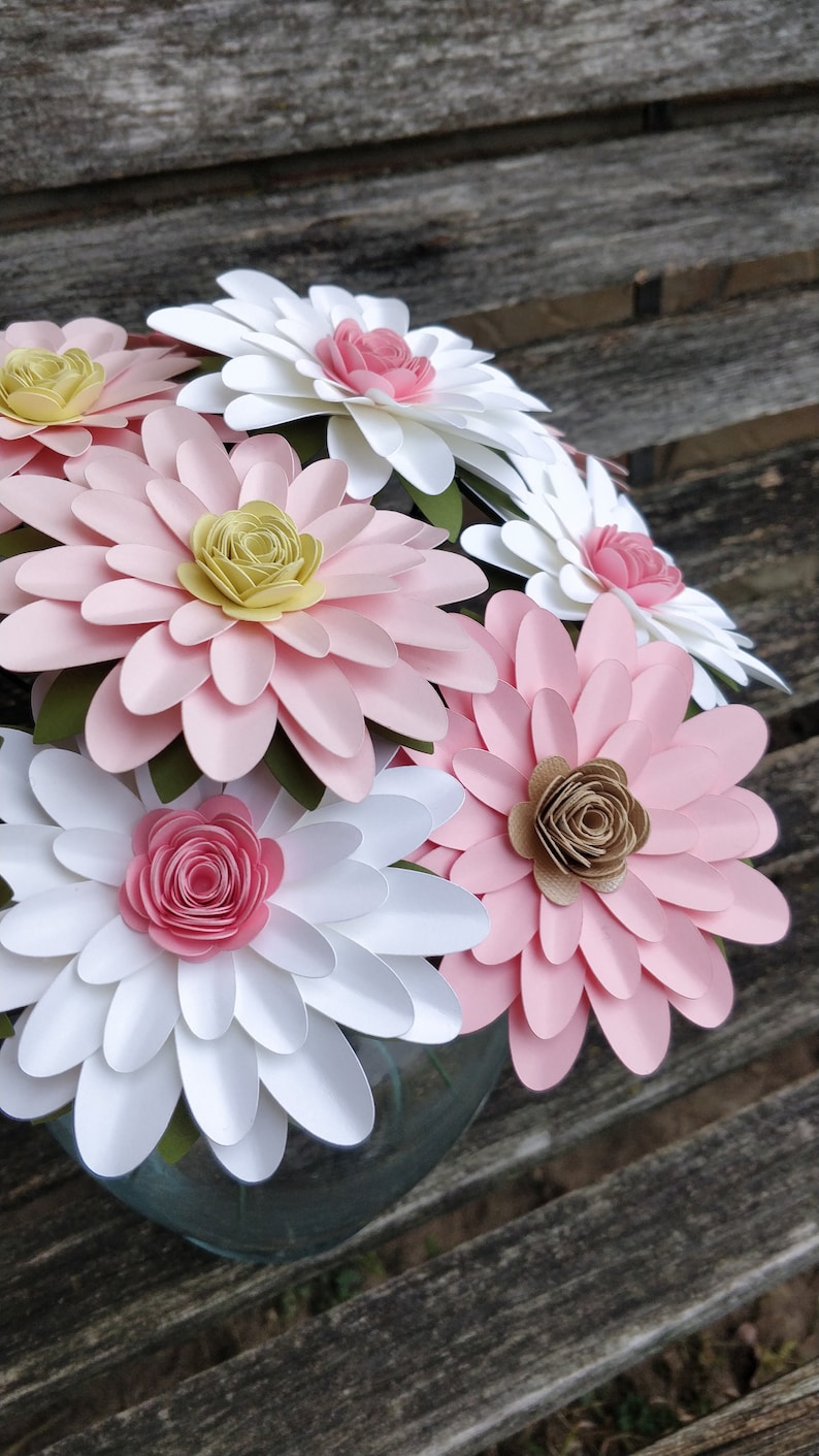 Gerber Daisy Paper Flower Bouquet. Ivory Red. Or CHOOSE