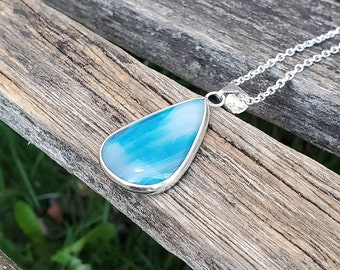 Blue Banded Agate Necklace. Birthday Gift, Anniversary Gift. Gift For Mom. Agate Pendant