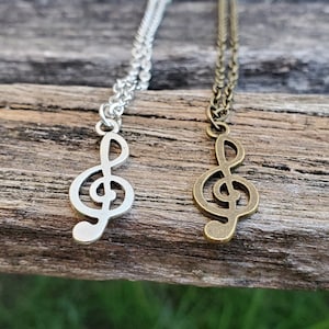 Treble Clef Necklace. CHOOSE YOUR COLOR. Gift For Mom, Wedding, Bridesmaids, Kids, Anniversary, Birthday, Christmas.