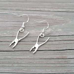 Pliers Earrings. Silver. Gift For Mom, Anniversary Gift. Dangling. Tool Earrings