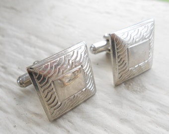 Vintage Silver Square Cufflinks. Wedding, Men's, Groomsmen Gift, Dad.