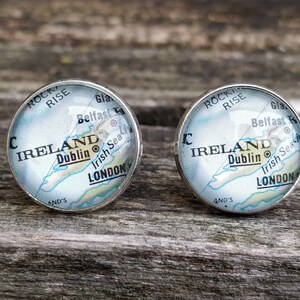 Vintage manchetknopen met kaart van Ierland. Cadeau, bruiloft, bruidegom, verjaardag, aangepaste bestellingen welkom. Ierland, Ierland, VK