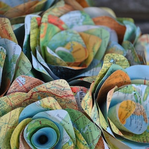 One Dozen Vintage MAP Paper Roses. Handmade Bouquet. Other Colors Available. CUSTOM ORDERS Welcome. image 3