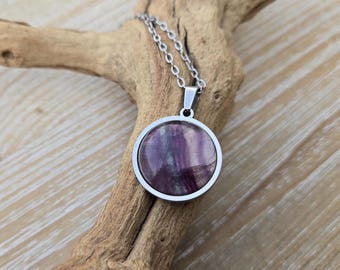 Fluorite Stone Necklace. Gift For Her, Gift For Mom, Anniversary Gift, Birthday, Christmas, Mother's Day. Purple & Green