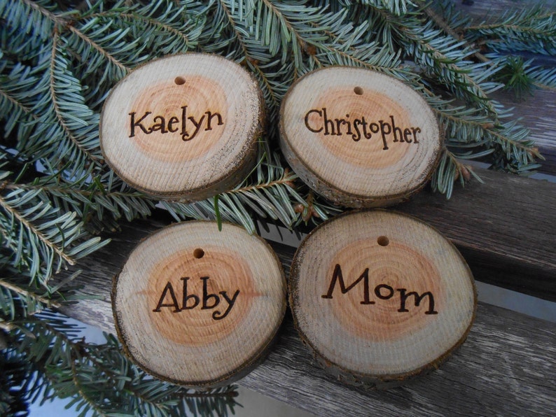 CHRISTMAS STOCKING NAME Tags. Personalized Wood Round Live | Etsy