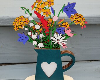 Houten bloemboeket. Kies je pot! Handgeschilderde houten bloemen. Sakurabloemen. Cadeau voor moeder, cadeau voor haar, cadeau voor vijfde verjaardag
