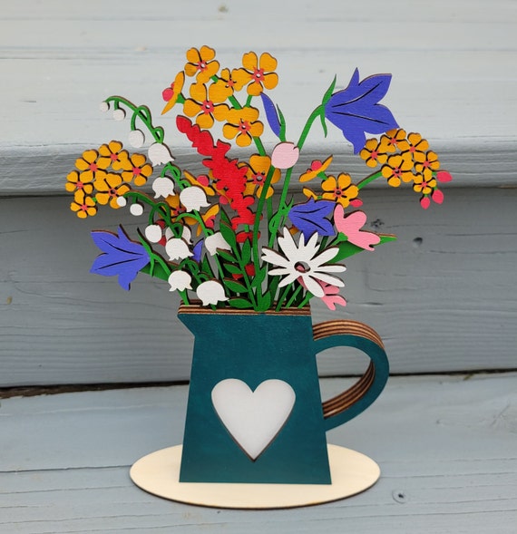 Wood Flower Bouquet. Choose Your Pot! Hand Painted Wood Flowers