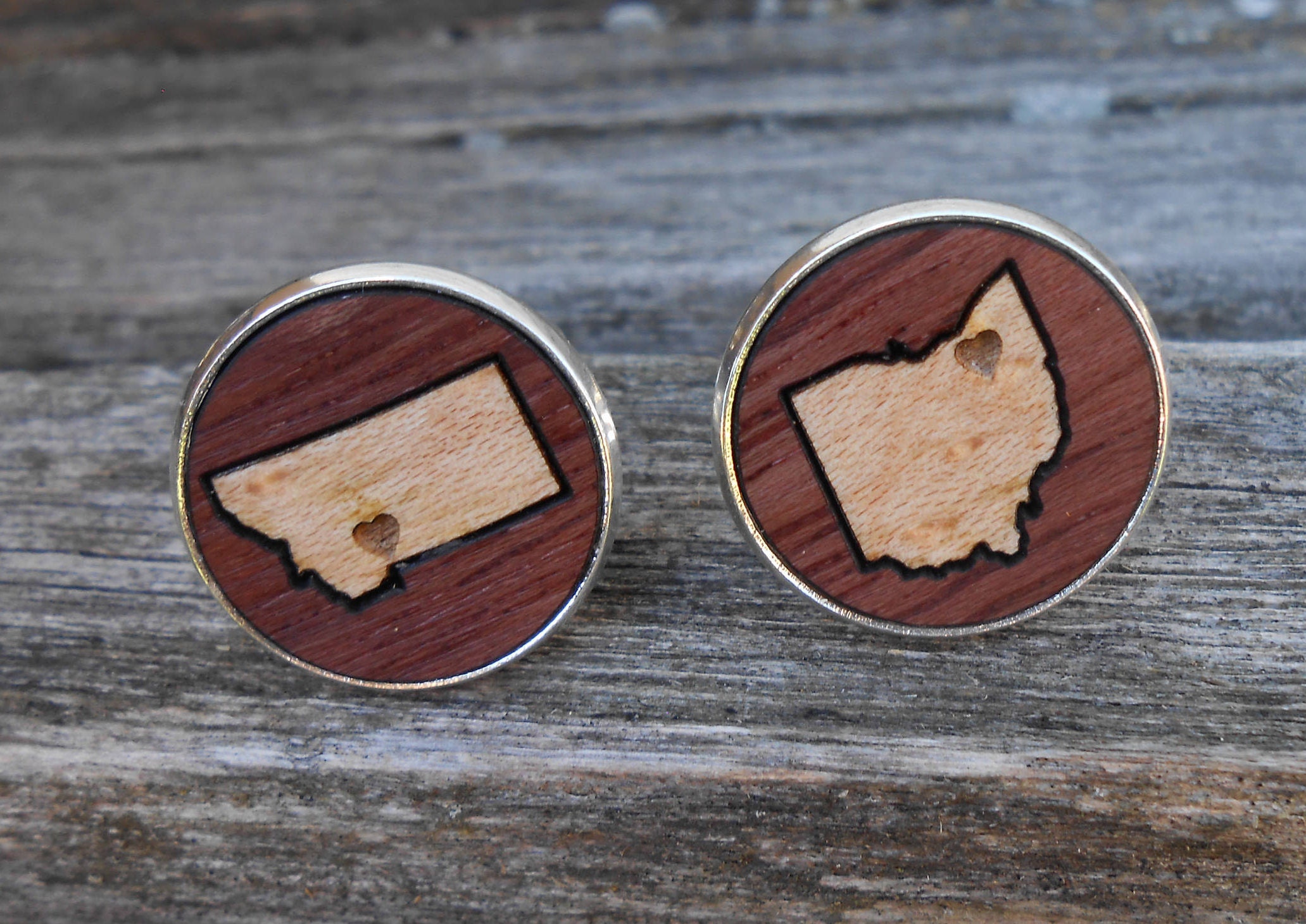 Wood Inlay State Cufflinks. CHOOSE YOUR STATES. Wedding, Groom, Anniversary, Groomsmen Gift, Dad, Christmas, Valentine, Father's Day