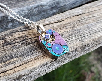 Hand-Painted Steampunk Watch Necklace. Unique Gift, Anniversary, Birthday. Vintage Watch.