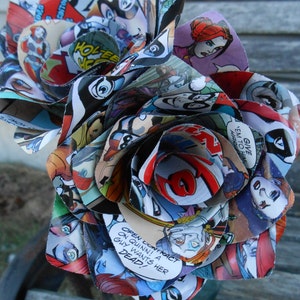 Two Comic Book Roses. Wedding, Birthday, Anniversary, Centerpiece. Gift. First Anniversary Gift.