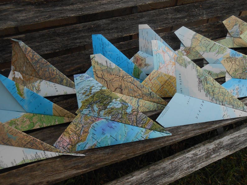 FLYING Map Paper Airplanes. Wedding Decoration, Party, Birthday, Travel Wedding, Escort Card, Kids, Children, Fun Favor, Unique Game image 4