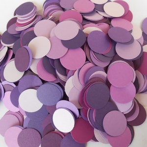 1000 confeti. Corazones o círculos. Tonos de púrpura, lavanda, iris, lila, azul real. Bodas, despedidas de soltera, decoraciones. Disponible en CUALQUIER COLOR.