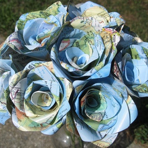 One Dozen Vintage MAP Paper Roses. Handmade Bouquet. Other Colors Available. CUSTOM ORDERS Welcome. image 1