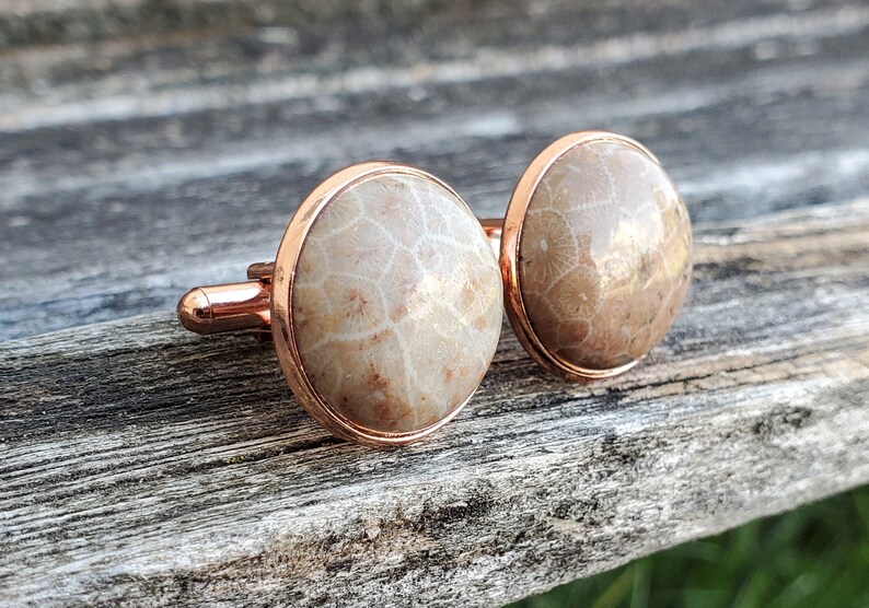 Petoskey Stone Cufflinks Groomsmen Gift Fossilized Coral Christmas Gift Wedding Gift For Dad.