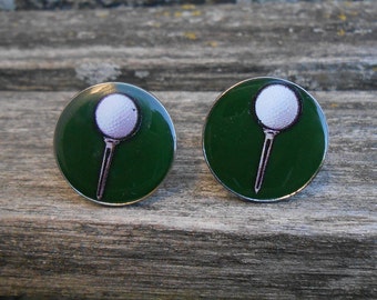 Vintage Golf Cufflinks. Dark Green. Wedding, Groom, Groomsmen, Christmas Gift, Dad, Anniversary, Birthday, Father's Day