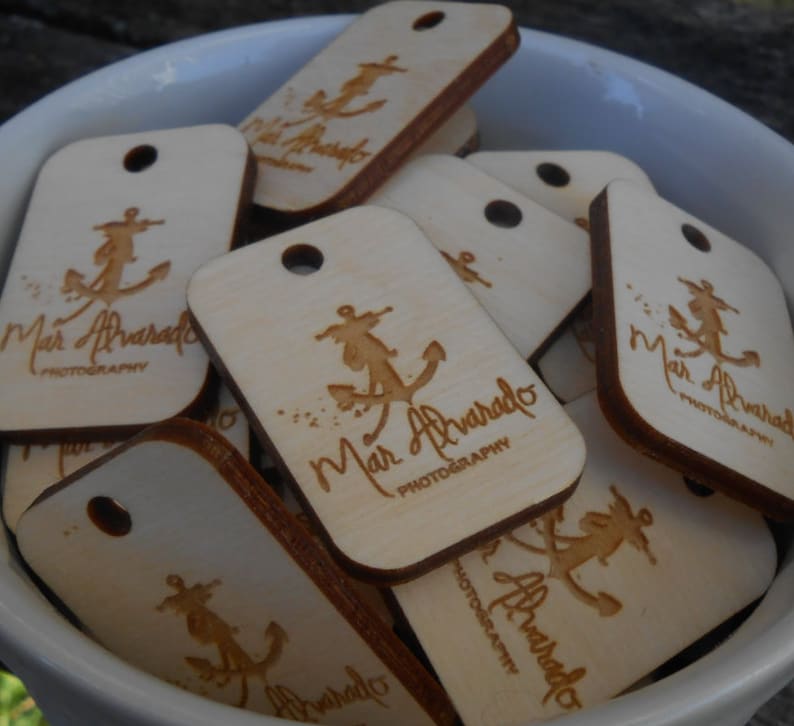 50 YOUR LOGO Tags. Custom Store Tags. Laser Engraved Wood. Custom Orders Welcome. image 1