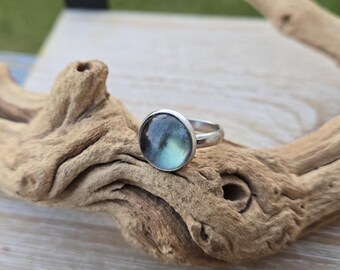Fluorite Ring. Adjustable, 12mm, Stainless Steel. Gifts For Her, Mom Gift, Wedding, Christmas Gift, Anniversary Gift.