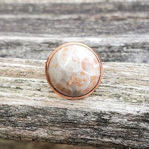 Petoskey Stone Ring. Rose Gold Colored. Fossilized Coral. Wedding, Christmas Gift, Anniversary Gift. Michigan