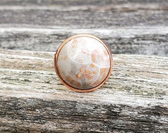 Anello Petoskey Stone. Color oro rosa. Corallo fossilizzato. Matrimonio, regalo di Natale, regalo di anniversario. Michigan