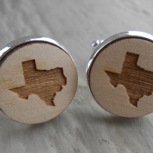 Houten Texaanse manchetknopen. Lasergegraveerd. Cadeau bruiloft, bruidegom, bruidsjonkers, vader, jubileum. Dallas, Austin, Longhorns, Cowboy