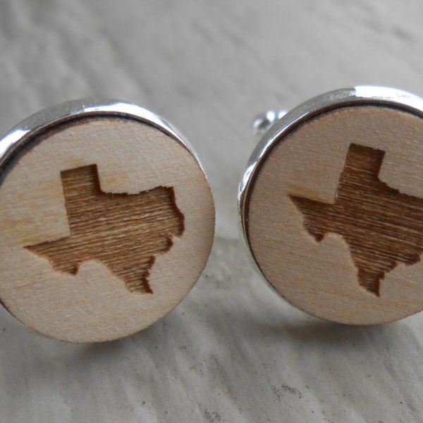 Wood Texas Cufflinks. Laser Engraved. Wedding, Groom, Groomsmen Gift, Dad, Anniversary. Dallas, Austin, Longhorns, Cowboy