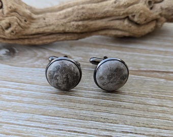 Petoskey Manschettenknöpfe. 16 mm, versteinerte Koralle. Hochzeit, Groomsmen Geschenk, Weihnachtsgeschenk, Geschenk für Papa. Missouri Geschenk