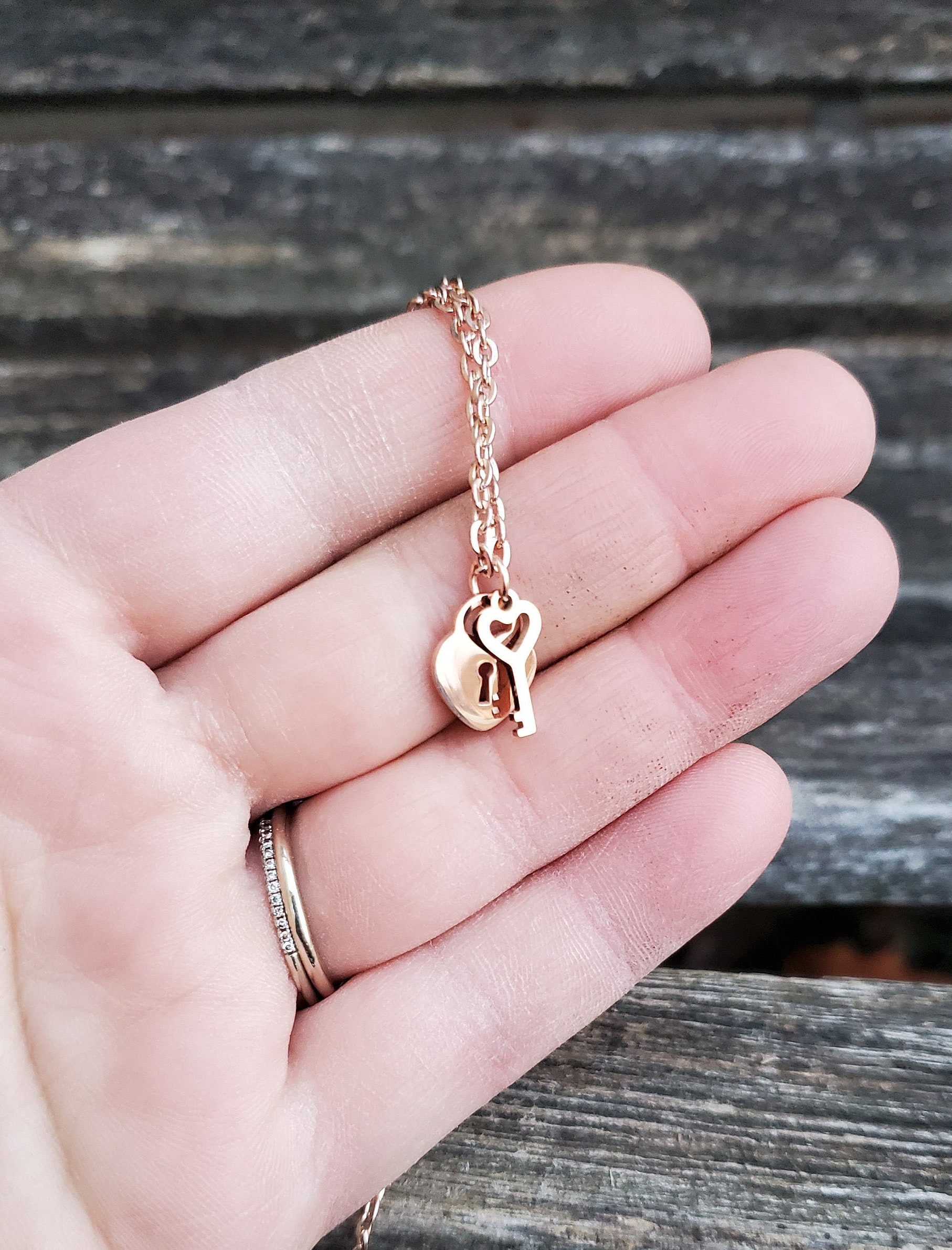 Heart Gold Necklace Lock and Key Necklace Dainty Heart Lock 