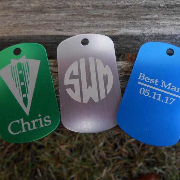 Custom Dog Tags. CHOOSE YOUR DESIGN & Color. Laser Engraved. Wedding. Favor. Gift.  Military. Business Logo. School. Custom Orders Welcome.