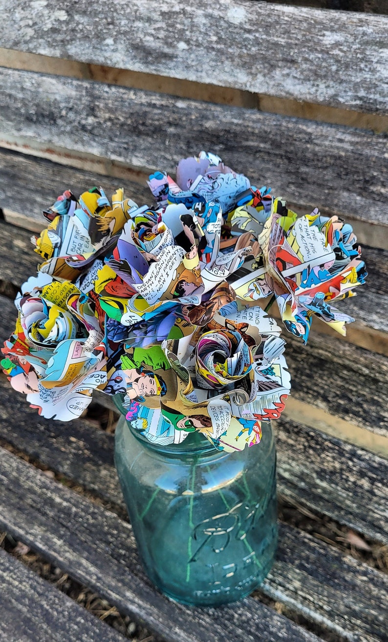 6 Comic Book Roses. Wedding, Birthday, First Anniversary, Centerpiece ...