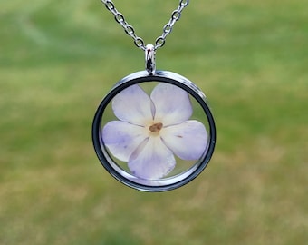 Paarse Phlox bloem ketting. Echte geperste bloemketting. Cadeau voor jubileum, verjaardag, moeder. Kerstcadeau gedroogde bloem ketting