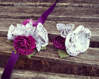 Sheet Music Corsage & Boutonniere SET. CHOOSE Your COLORS. Wrist or Pin-On. Weddings, Prom, Homecoming, Etc.