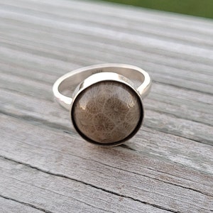 Petoskey Stone Ring. Sterling Silver, Size 6.  Fossilized Coral. Wedding, Christmas Gift, Anniversary Gift. Michigan