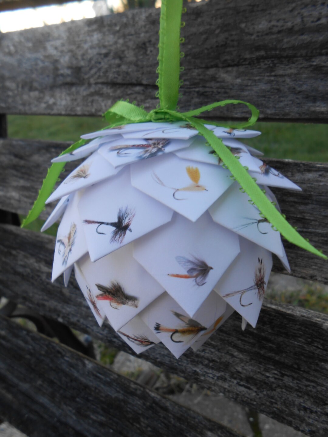 FLY FISHING Paper Ball Ornament. Decoration, Christmas, Gift, Birthday,  Anniversary. Flies, Dad. 
