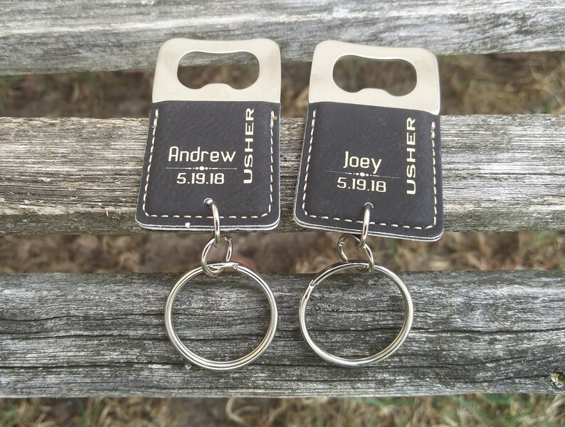 Customized Bottle Opener Leather Keychain. Laser Engraved. Etsy