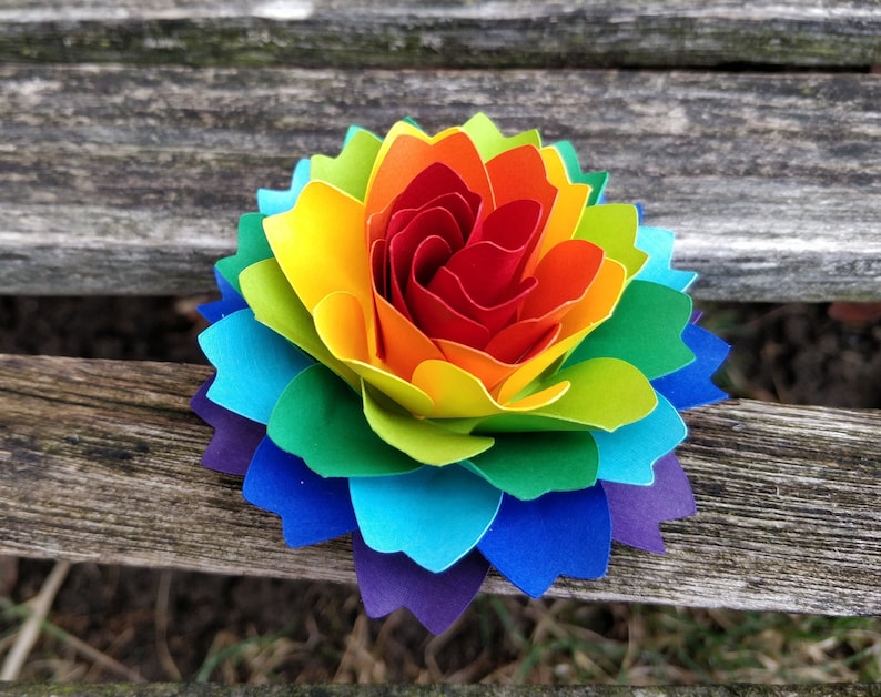 Rainbow Dahlia Paper Flower. ROYGBIV. Cake Topper Wedding Etsy