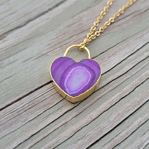 Purple Agate Heart Necklace. Gifts For Mom, Anniversary, Birthday, Wedding, Christmas Gift, Gifts For Her