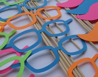30 Paper Mustache & Glasses Party Favors. CHOOSE YOUR COLORS. Photo Prop. 30 Pieces. Custom Orders Welcome.