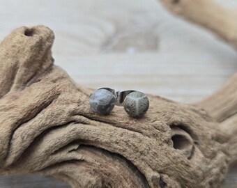 Zarte Petoskey-Ohrstecker. 6 mm. Fossilisierte Koralle. Geschenkidee: Hochzeit, Jahrestag, Weihnachten, Muttertag, Geburtstag.